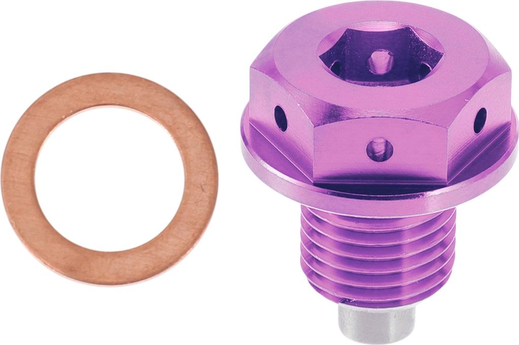 M12x1.25 4MM Magnetischer Ölablassstopfen Titanlegierung Ölwanne Ablassschraube Mit 1 Kupferdichtung Lila 1 Stück