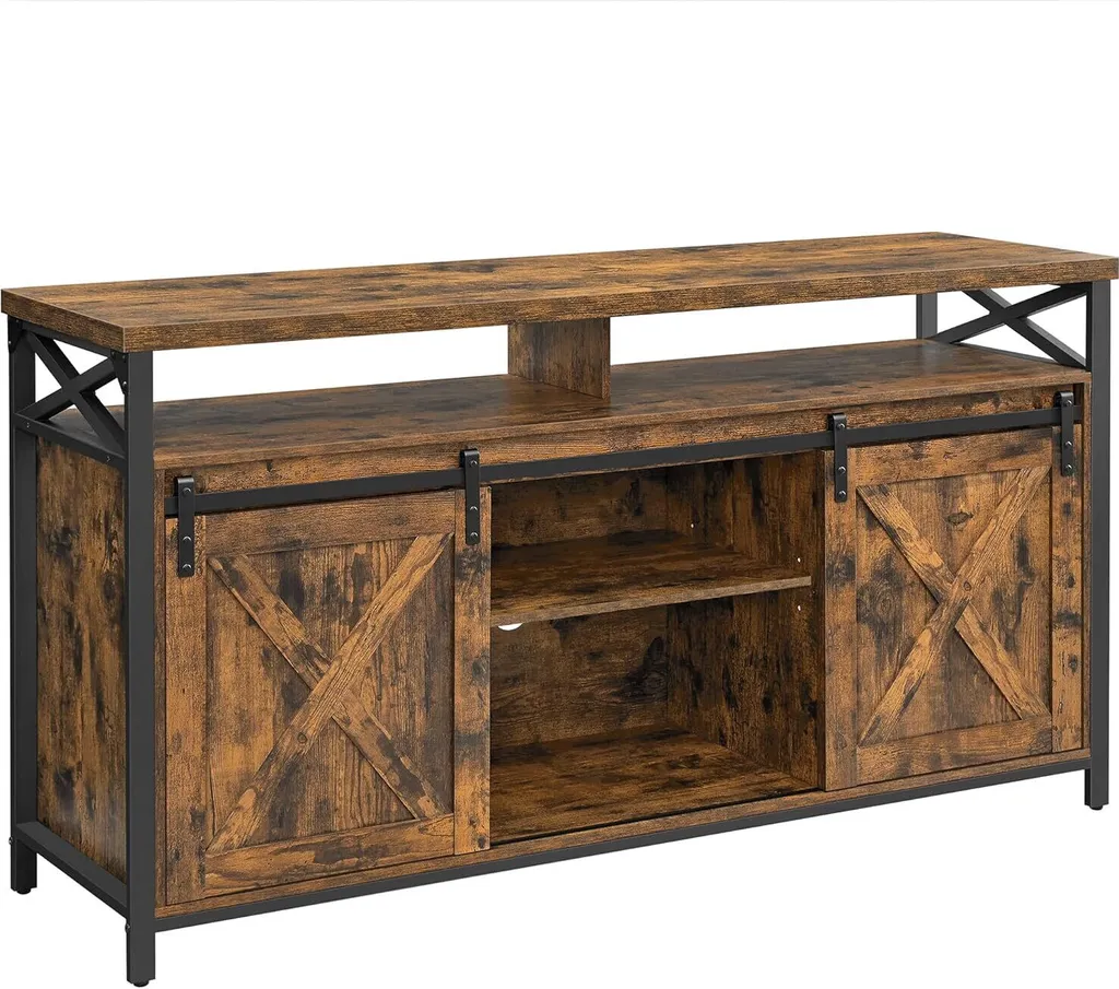 VASAGLE Meuble TV Vintage pour Écran 65 Pouces, Support Brun et Noir