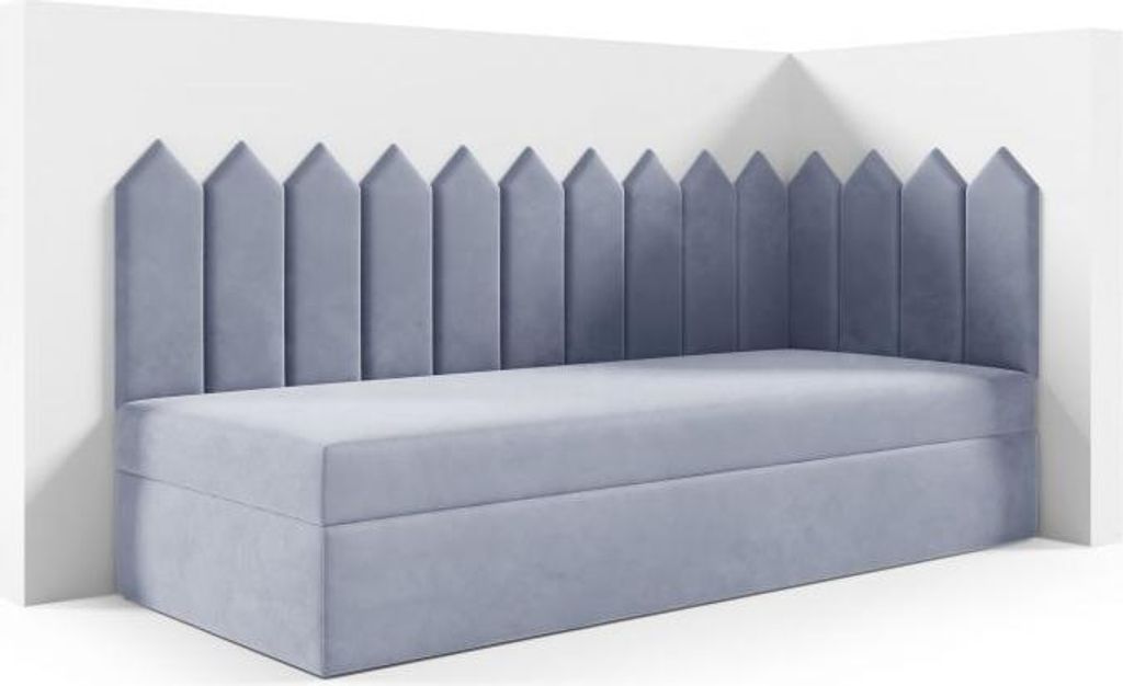 LIKMA Kinderbett 70x200 cm Silber Bett mit Bettkasten Jugendbett Polsterbett Kopfteil Velvet Stoff