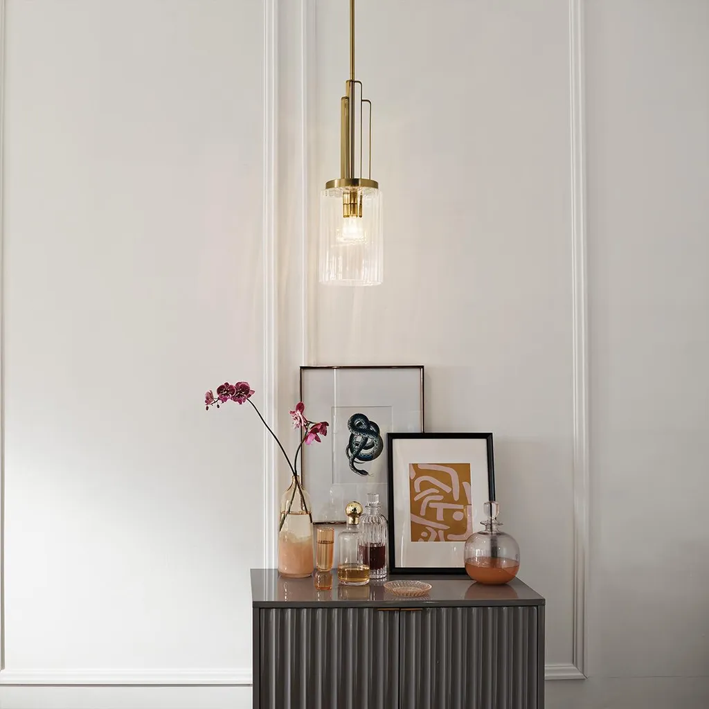 Elstead Kimrose Suspension E27 Laiton Naturel et Verre Strié Clair