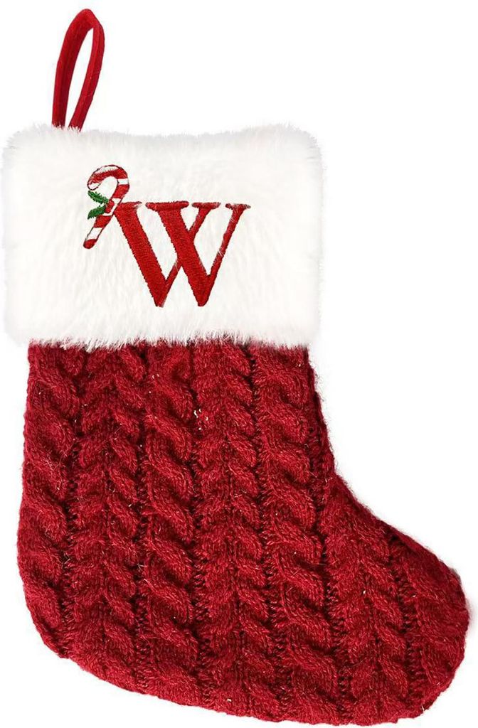 Weihnachtsstrümpfe, dekorative Buchstaben, gestrickte Socken, hängende Dekoration, einfach aufzuhängen, festliche Weihnachtsbaumdekoration