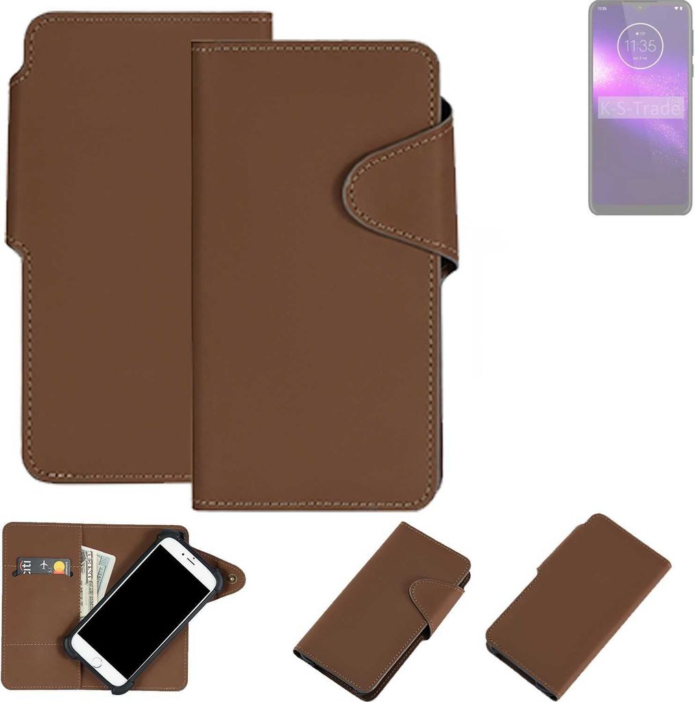 K-S-Trade Schutzhülle Klapphülle Kunstleder für Motorola One Macro braun Handy Hülle Wallet Case