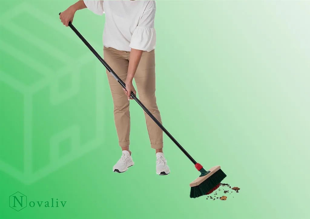 Novaliv 1x scopa con setole a V 40 cm Elaston verde/rosso | scopa con manico telescopico | scopa da strada scopa da giardino scopa industriale scopa da cortile scopa multiuso scopa di grande capacità Scopa da giardino scopa da strada