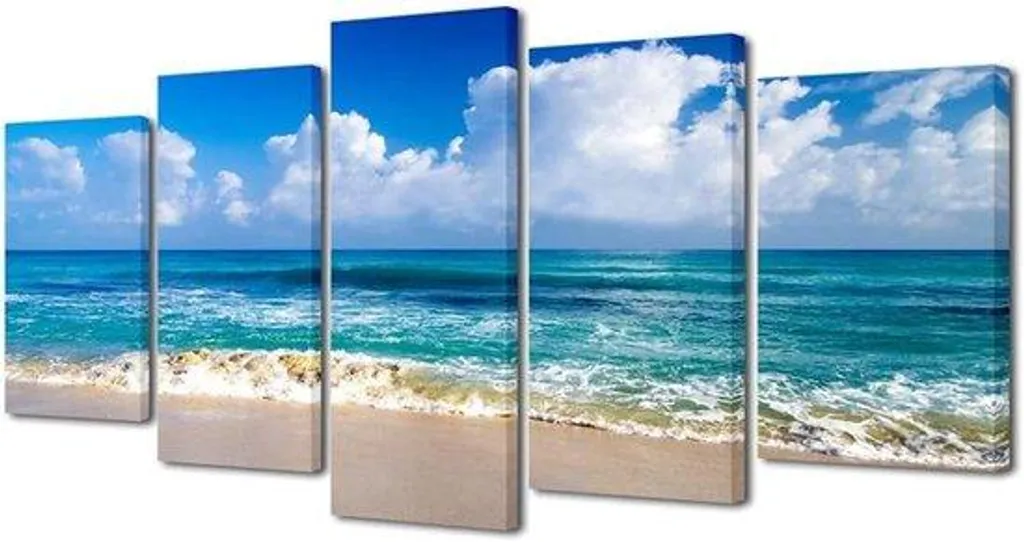 Décoration murale salon paysages marins lot de 5 tableaux bleus HD