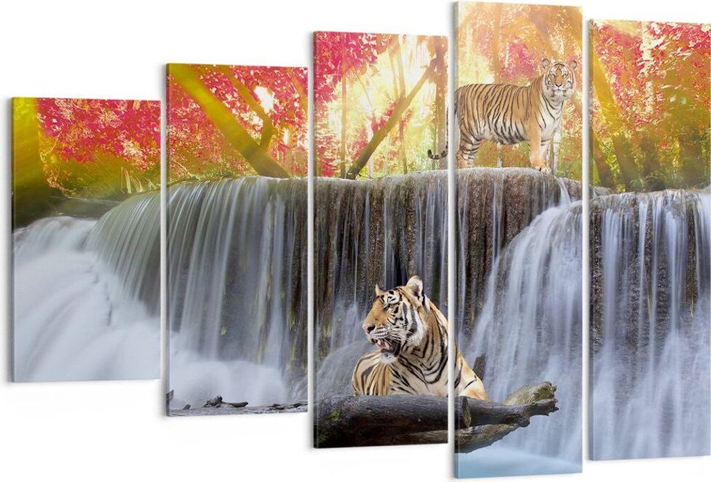Bild auf Leinwand - Leinwandbild - Tiger natur tier paradies - 150x100cm - Wand Bild - Wanddeko - Leinwanddruck - Bilder - Kunstdruck - Wanddekorat...