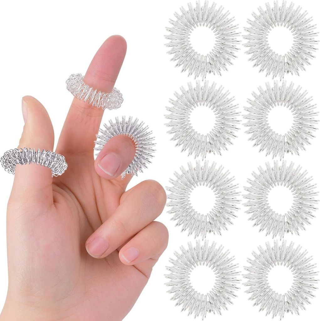 8 Stück Akupressur Ringe Set, Akupressurring für Finger Massage Ring Arthroroller Anti Stress Sensorische Fingermassagering, Massageringe für St...