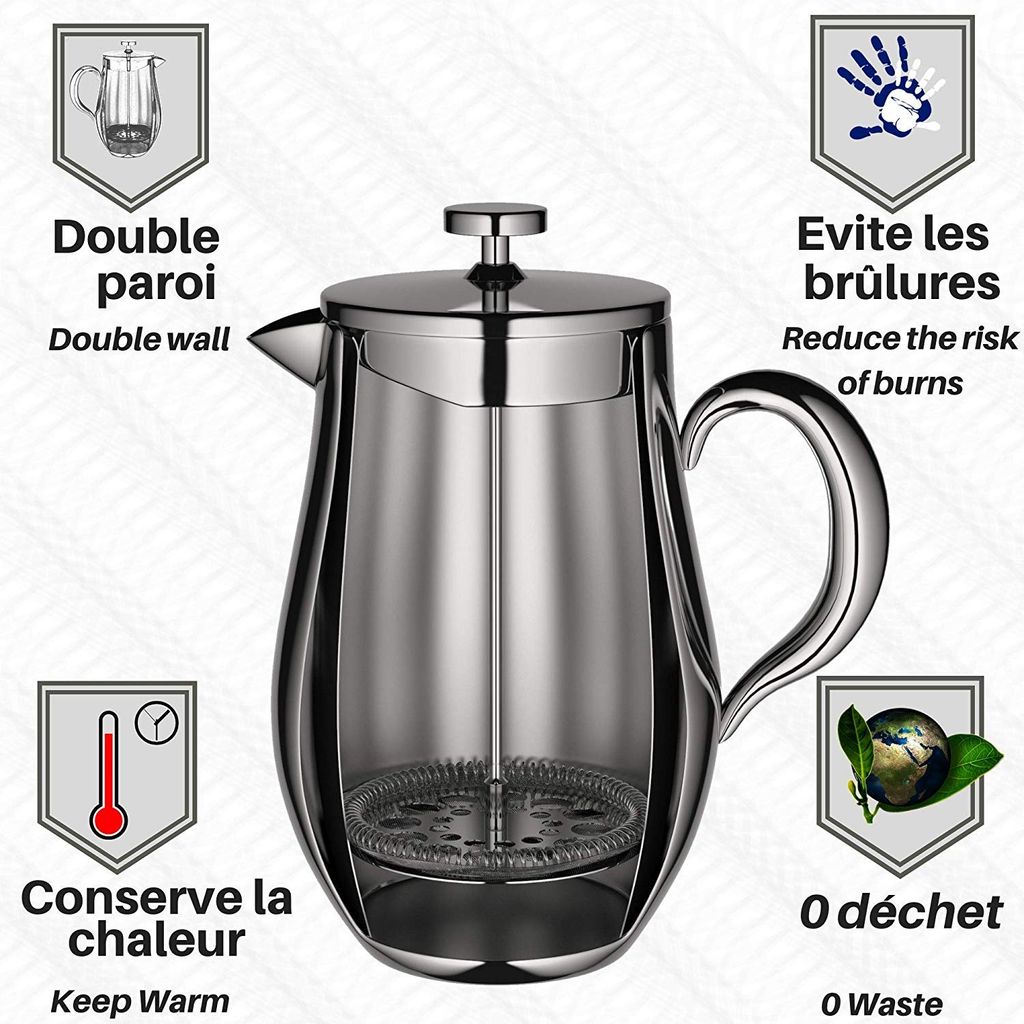 1 Liter Glas/Rostfreier Edelstahl Brasilia Silber/Schwarz Westmark Kaffeebereiter French Press 24702260