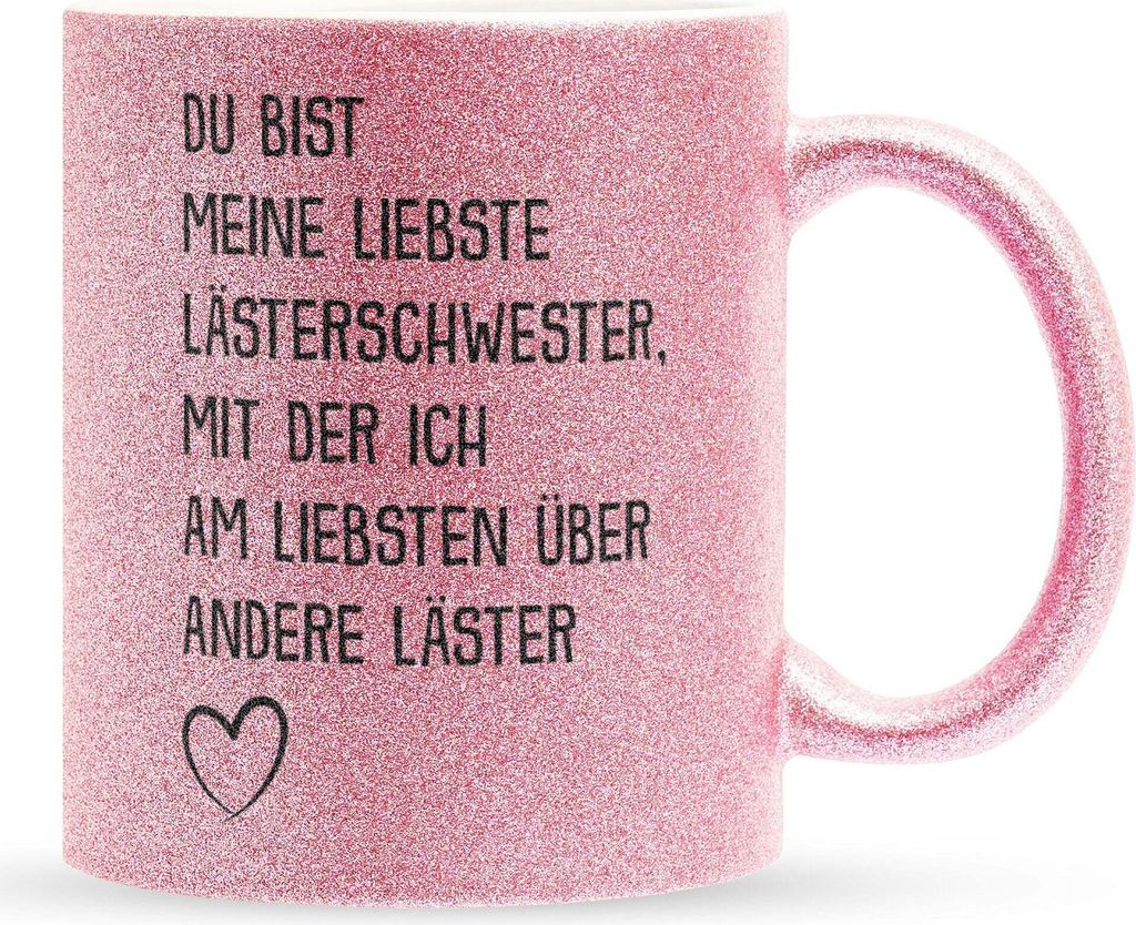 22Feels Glitzertasse Pink Beste Freundin Geschenk BFF Zum Geburtstag Kaffeetasse Freundinnen Freundschaft Frauen Haferl Weihnachten Lästerschweste...
