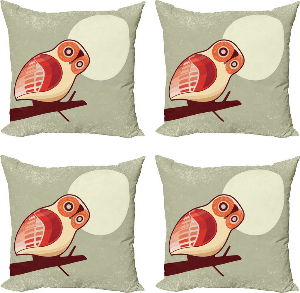 ABAKUHAUS Eule Kissenbezug Set (4 Stück), Vollmond-Nacht Tier, Moderner Doppelseitiger Digitaldruck, 40 cm x 40 cm, Mehrfarbig