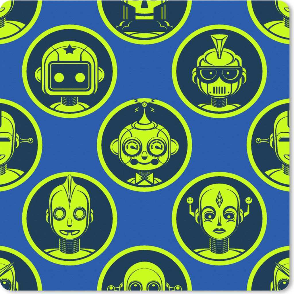 MuchoWow Mauspad Mousepad Muster - Roboter - Gelb - Blau - Jungen - Kinder - Kleiner Junge 20x20 cm - Mousepads - Maus Mat - Pad - Mausunterlage ...