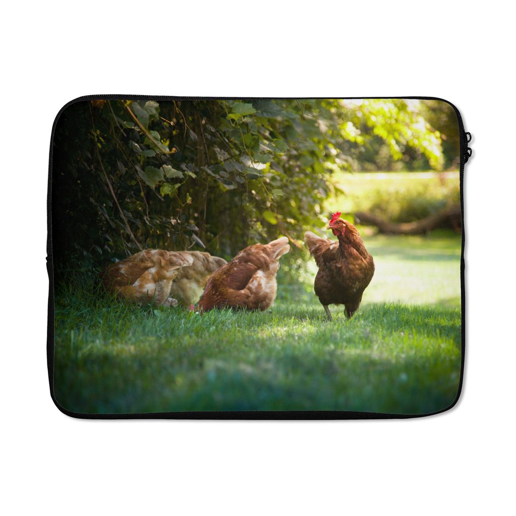 MuchoWow Laptop Hülle 13 Zoll Hühner auf Futtersuche in der Nähe einer Efeuhecke Laptoptasche - Laptophülle - Sleeve - Rundumschutz