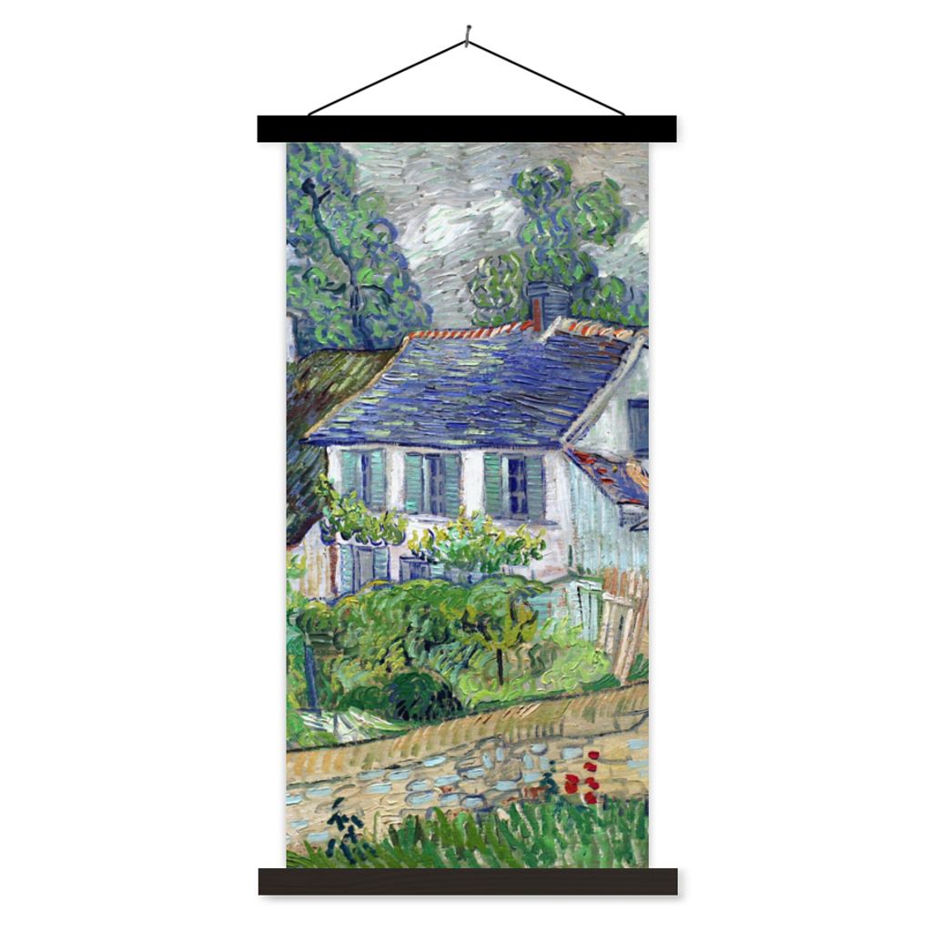 MuchoWow Textilposter Haus in Auvers - Vincent van Gogh 60x120 cm mit schwarzem Rahmen - Magnete
