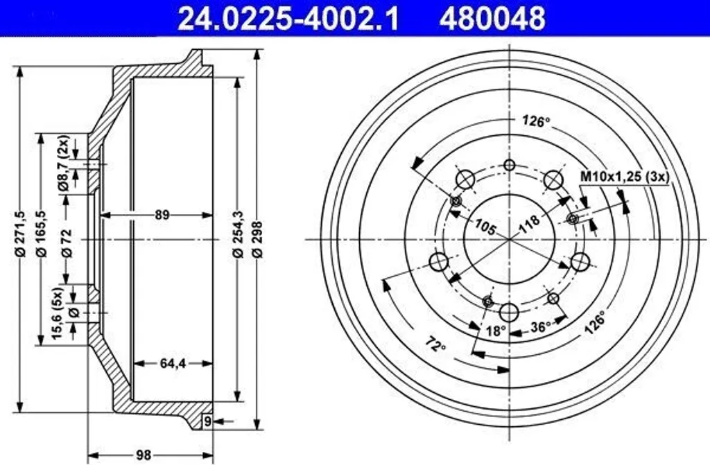 Tambour de frein ATE 24.0225-4002.1 pour Boxer Jumper Ducato OE 4247 22
