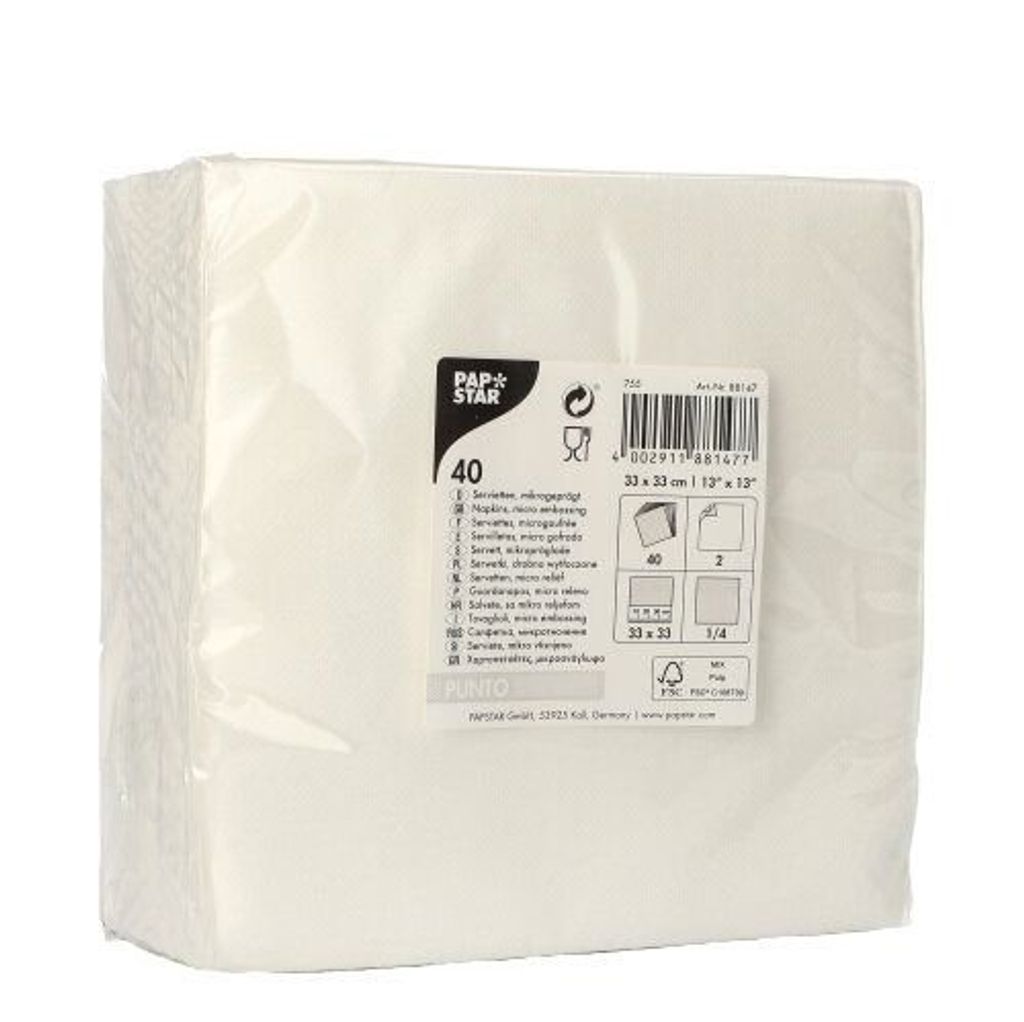 Papstar Servietten, weiß 2-lagig "PUNTO" 1/4-Falz 33 x 33 cm 20 x 40 Stück