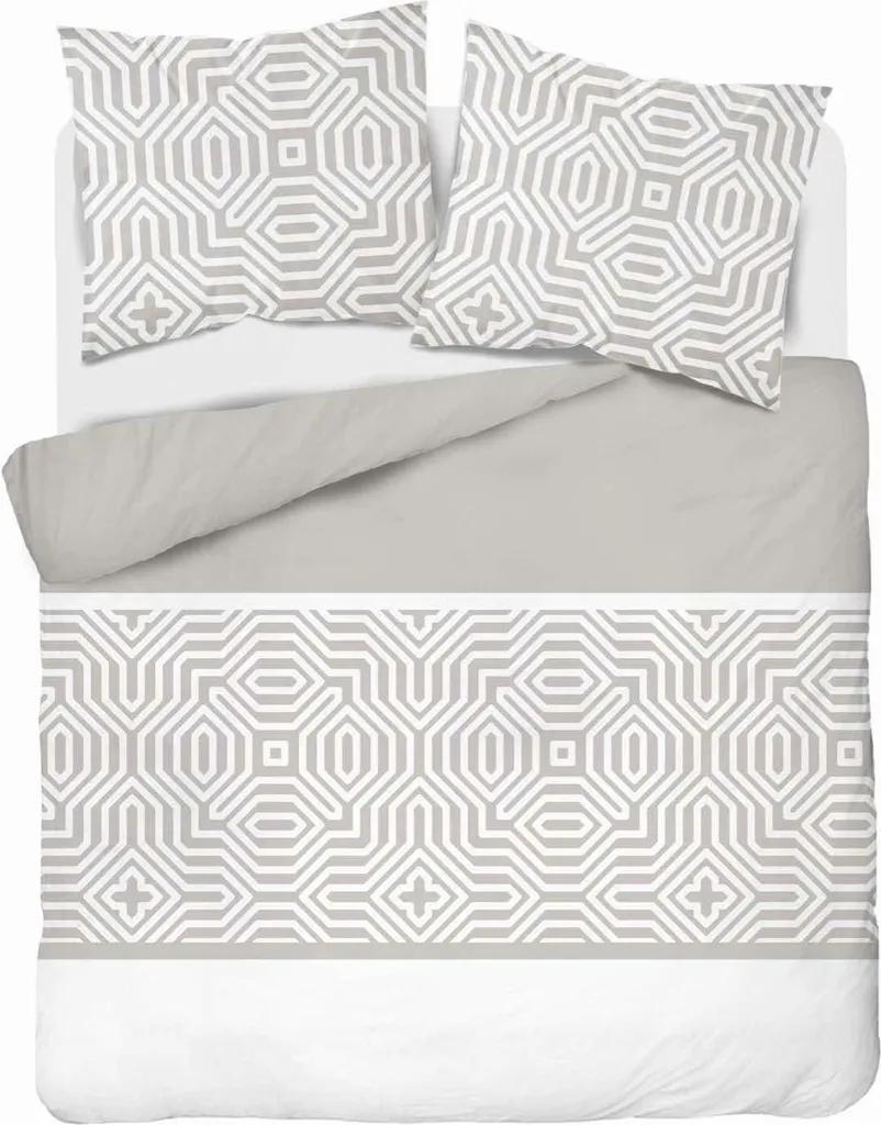 Parure de lit 220x200 en coton respirant beige motif géométrique 3D