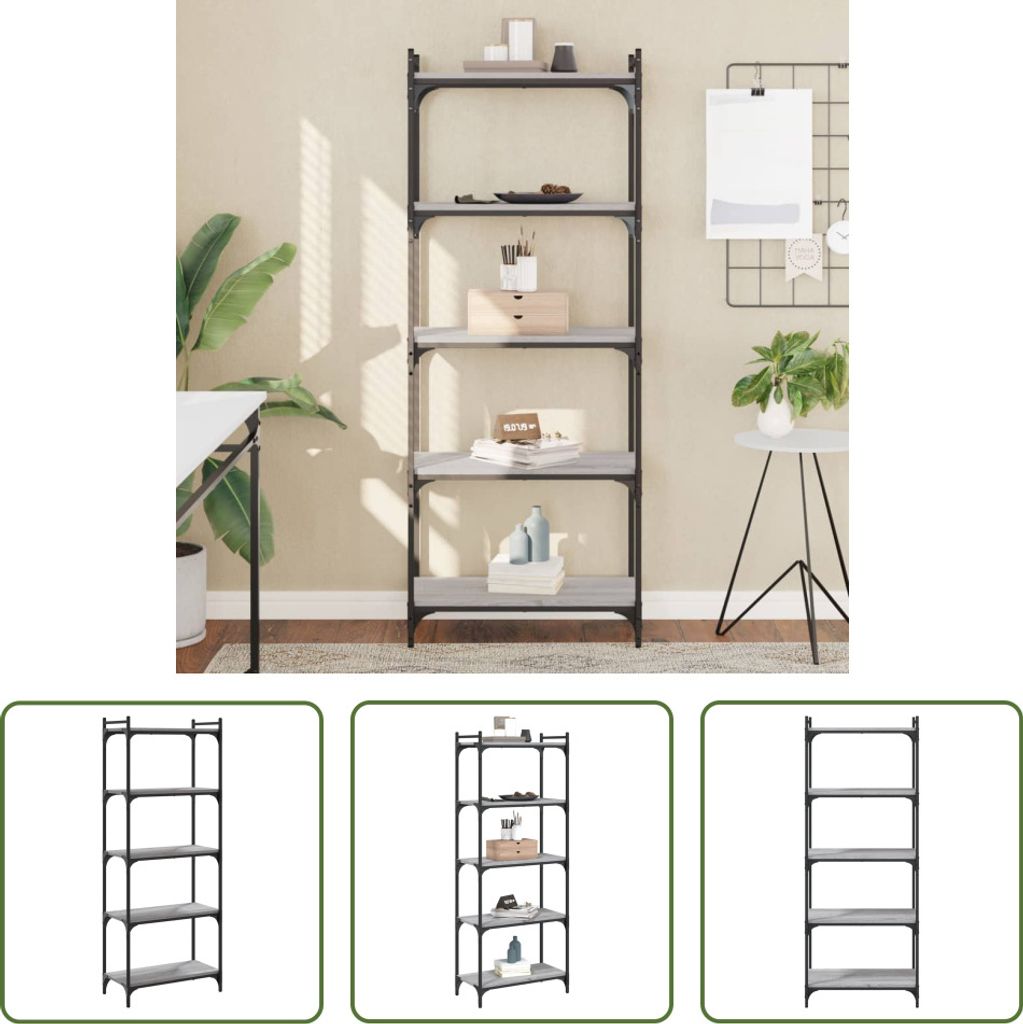The Living Store Bücherregal 5 Böden Grau Sonoma 60x30x154 cm Holzwerkstoff