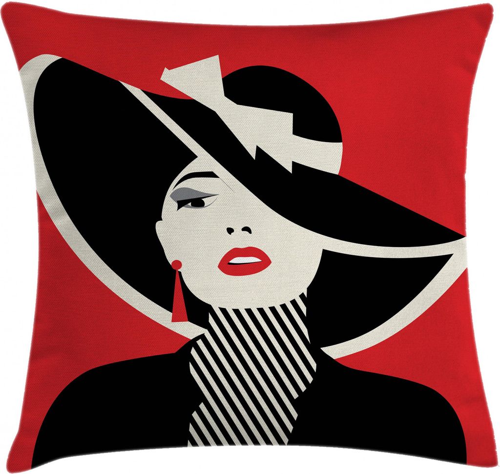 ABAKUHAUS Mode Kissenbezug, Frauen mit Vintage-Hut, Beidseitiges Digitaldruck mit Reißverschluß Farbfest Pflegeleicht und Waschbar, 45 x 45 cm, S...