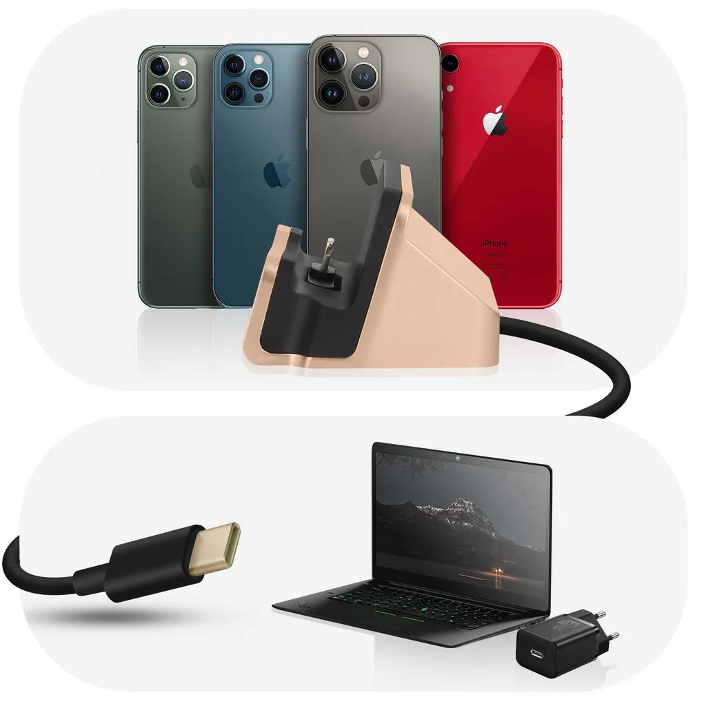 Stazione Ricarica iPhone Oro Rosa - Docking Station Lightning Sync & Charge - 3