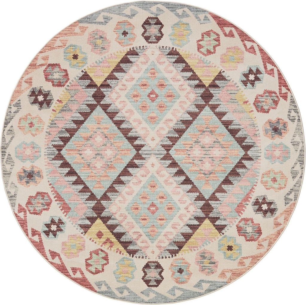 benuta Waschbarer Vintage Teppich George Multicolor ø 160 cm rund Wohnzimmerteppich Schlafzimmer weich orientalisch