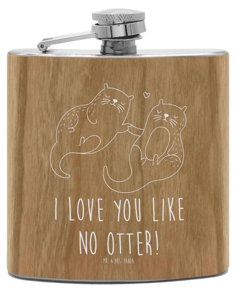 Mr. & Mrs. Panda Flachmann Otter Hände halten - Transparent - Geschenk, feldflasche, Verliebt, Rum, Alkoholflasche, Seeotter, Paar, glücklich, Li...