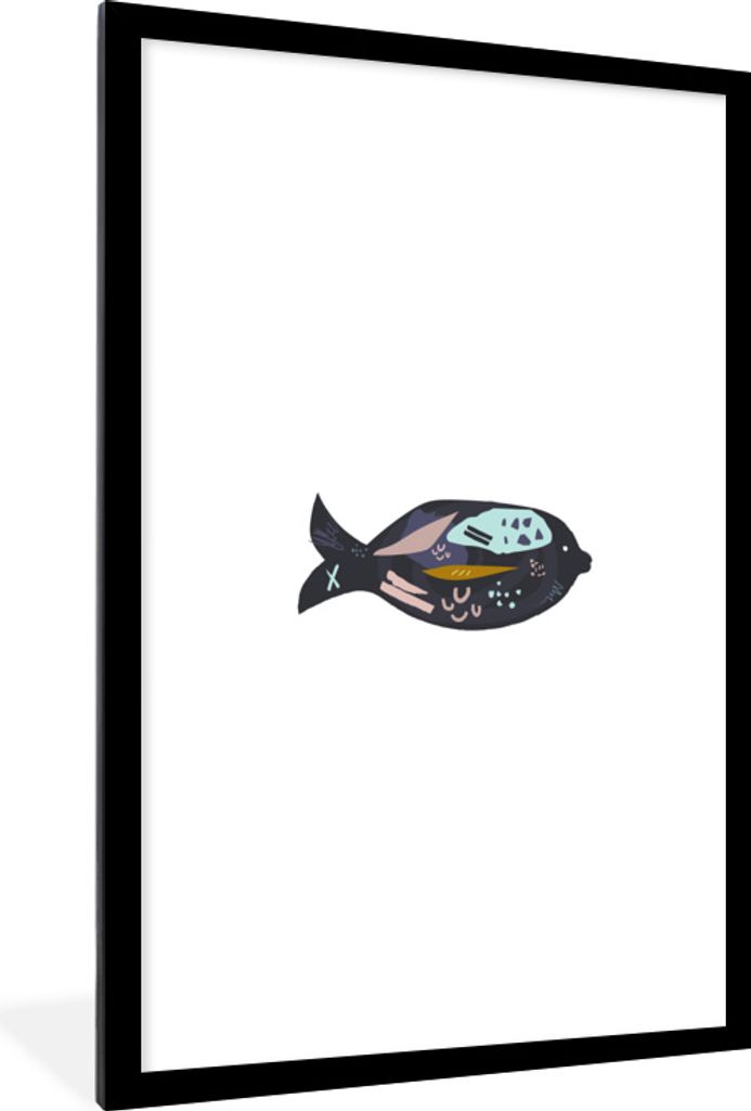 MuchoWow MuchoWow Gerahmtes Poster Fisch - Pastell - Schwarz 60x90 cm - Poster mit zchwarzem Bilderrahmen - Dekoration - Wandposter Wohnzimmer ...