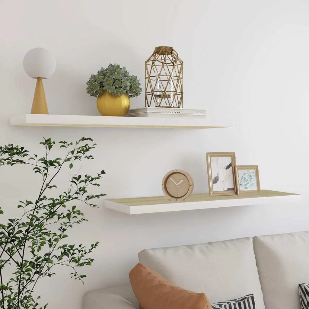 Mensole MDF Sospese 90x23,5x3,8 cm Rovere Bianco - Qualità Top