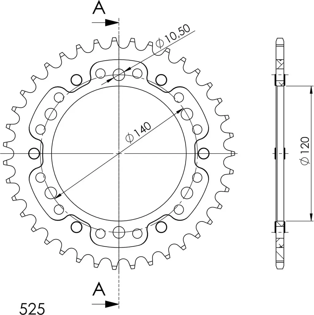Couronne 39 dents 525 pour kit chaîne moto Supersprox Stealth Noire