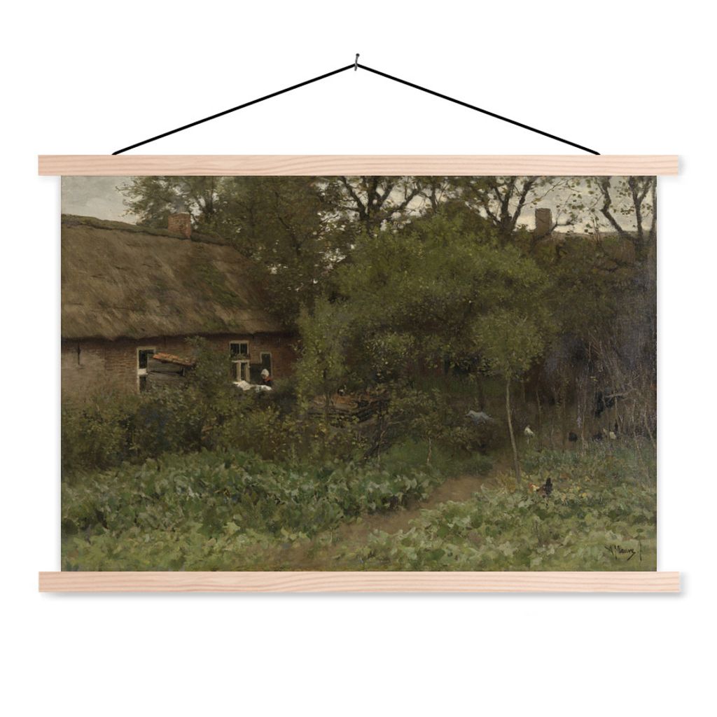 MuchoWow Textilposter Der Gemüsegarten - Gemälde von Anton Mauve 120x80 cm mit holzfarbenen Rahmen - Aufhängeset