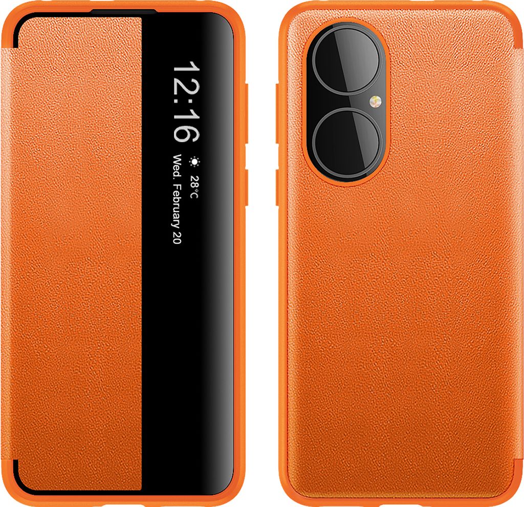 Huawei P50 Pro Hülle, Smart View Intelligente Wake up-/Sleep Leder Schutzhülle für Huawei P50 Pro Orange