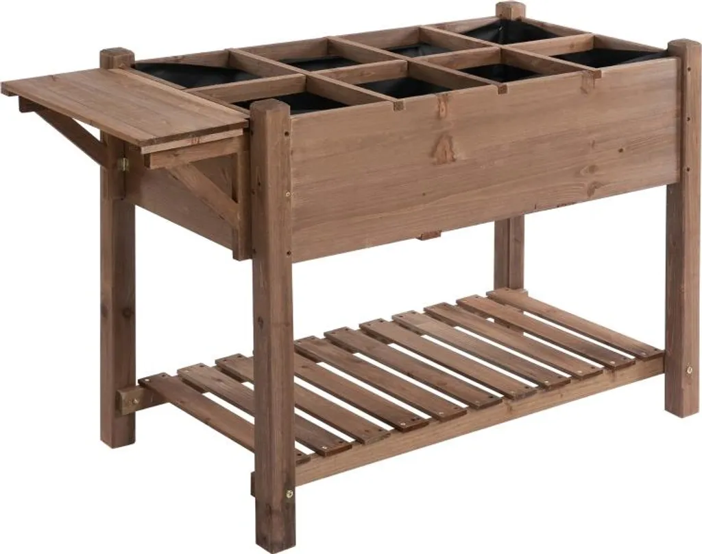 Jardinière de balcon pour potager urbain en bois avec tablette pliable