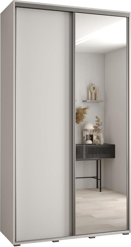 MEBLE KRYSPOL Cannes 3 Schrank mit 2 Schiebetüren - 205,2x140x60 cm - Weiß Weiß Silber