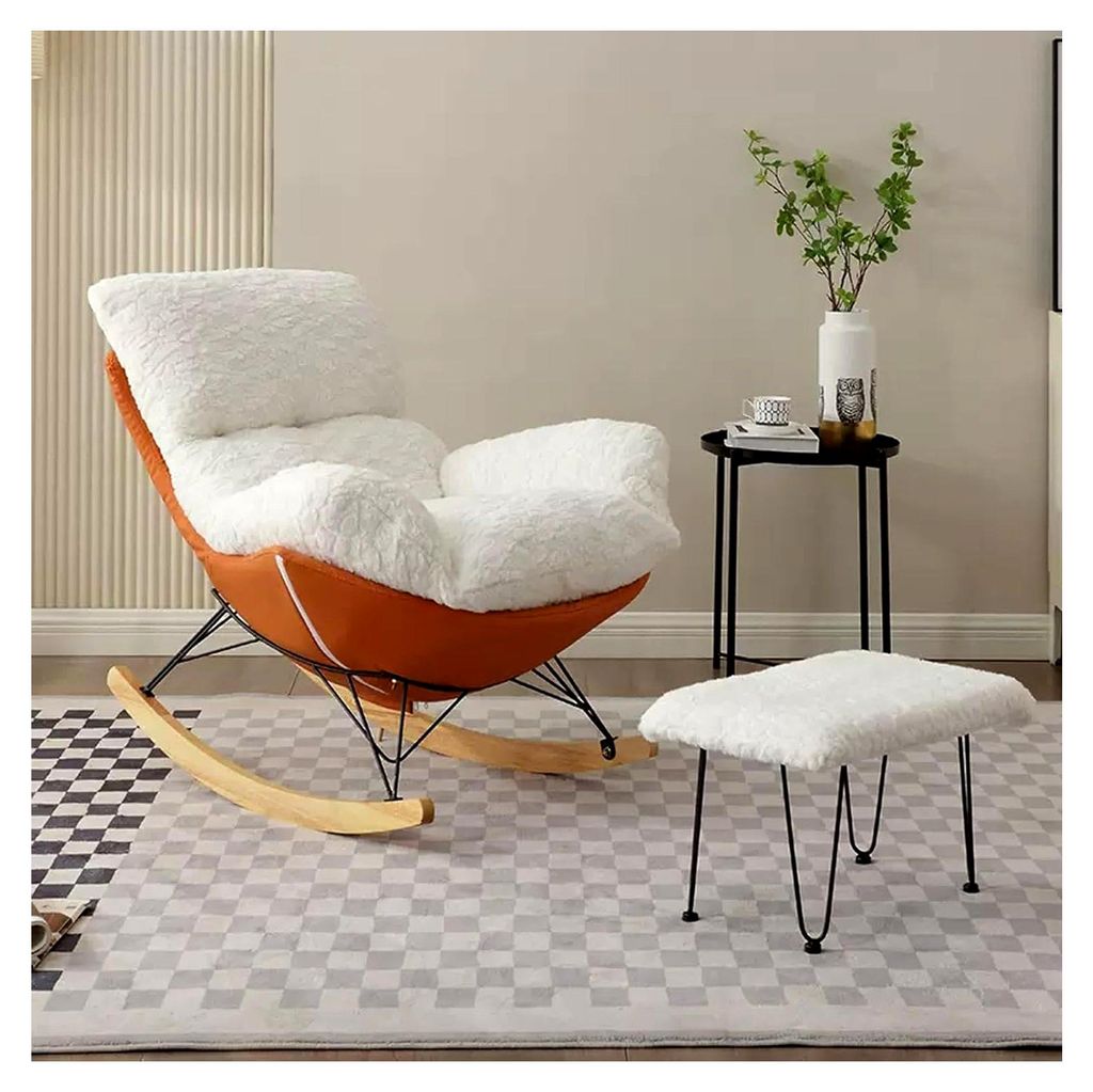 Bequemer Sofastuhl Fleece-Schaukelstuhl Moderner Gepolsterter Lounge-Sessel mit Dickem Kissen für Entspannung, Lesen, Nickerchen im Wohnzimmer (Fa...