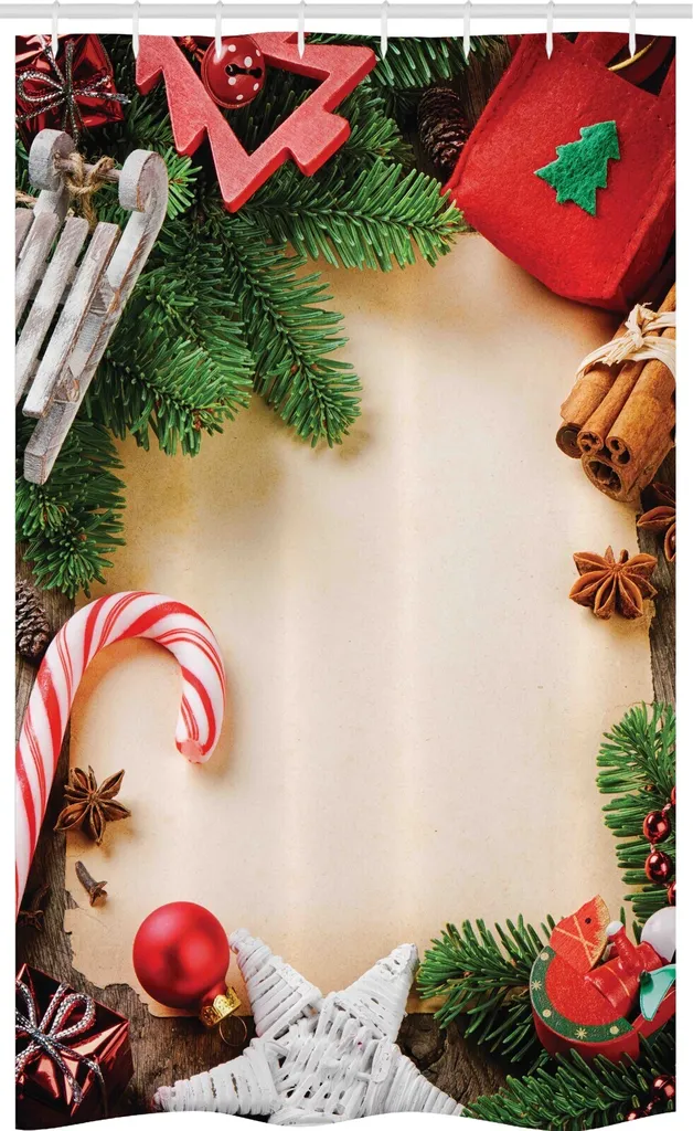 ABAKUHAUS Natale Tenda da doccia stretta, Cinnamon Candy Cane, Set decorativo per bagno in tessuto con ganci, 120 x 180 cm, multicolore