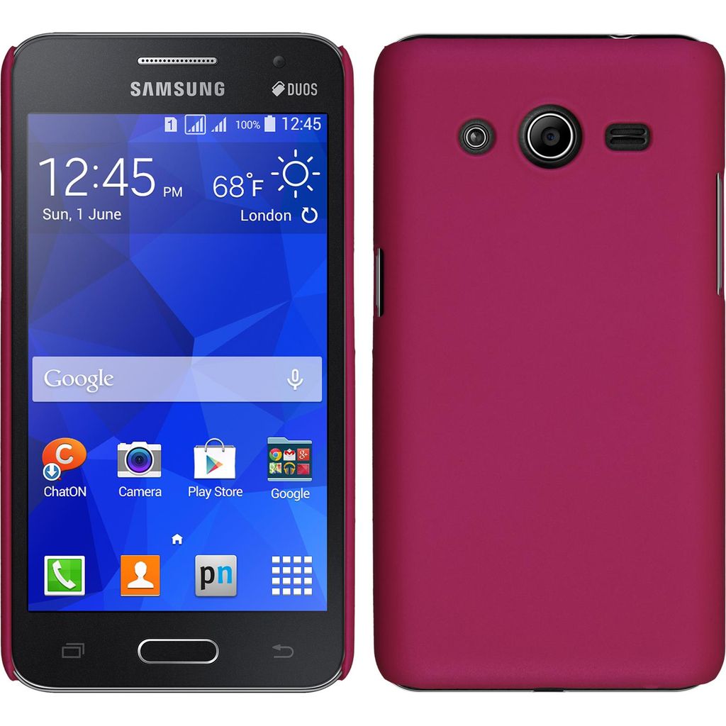 PhoneNatic Case kompatibel mit Samsung Galaxy Core 2 - Hülle pink gummiert Hard-case + 2 Schutzfolien
