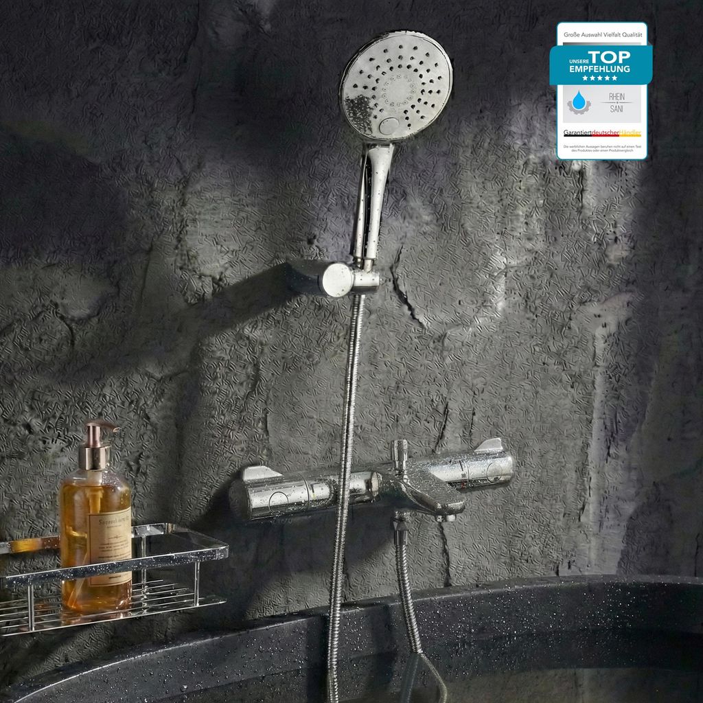 GROHE Duscharmatur Grohtherm 800, Duschsystem mit Wannenarmatur und BELVIT Slim Duschstange & Handbrause mit 3 Strahlarten, ohne Regendusche Dusch-Set