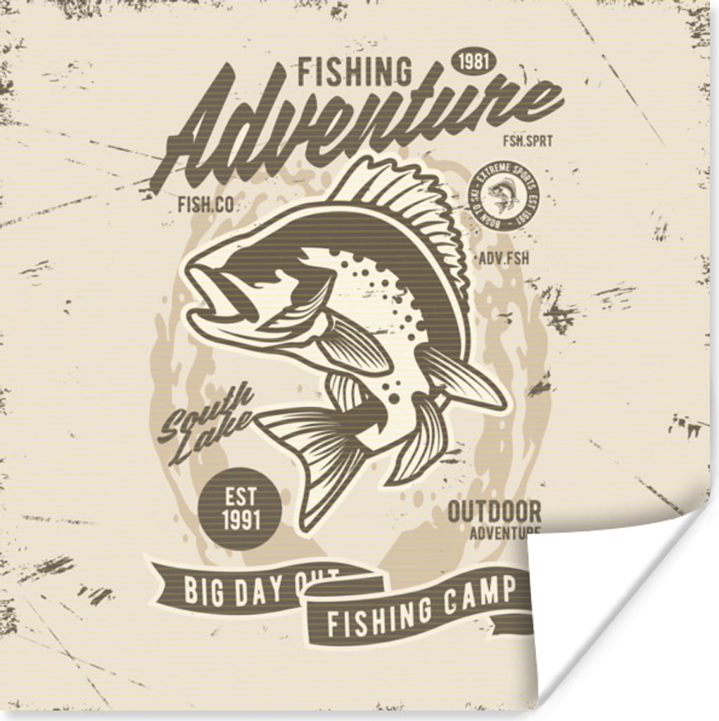 MuchoWow Poster Fisch - Retro - Zitat 100x100 cm - Babyzimmer