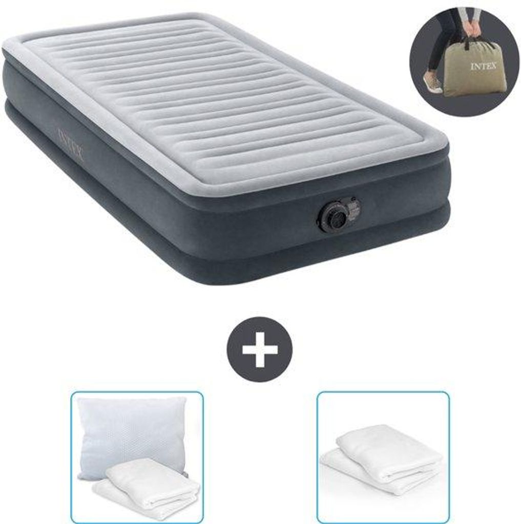 Einzelbett Luftmatratze 99 x 191 x 33 cm - Grau - Mit Pumpe - Kopfkissen und Kopfkissenschutz