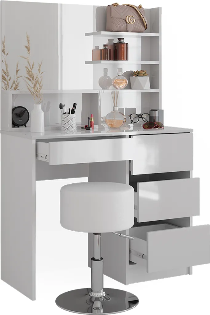 Coiffeuse avec tabouret Vicco meuble de maquillage blanc moderne 90cm - 7