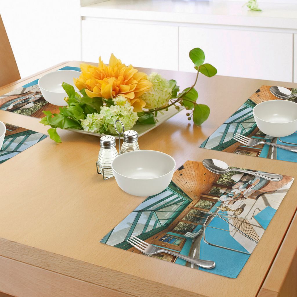 ABAKUHAUS Modern Platzmatten, Wohnhaus Große Indoor Pool Möbel Sonnenstrahlen Freizeit Drucken, Tiscjdeco aus Farbfesten Stoff für das Esszimmer...