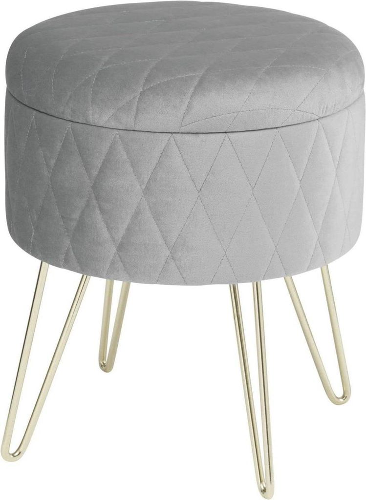 Happyment Sitztruhe Deluxe – Fußbank mit Stauraum – Aufbewahrungsbox Hocker – Samt – Sitztruhe mit Deckel – Hellgrau – 31,5×31,5×36cm