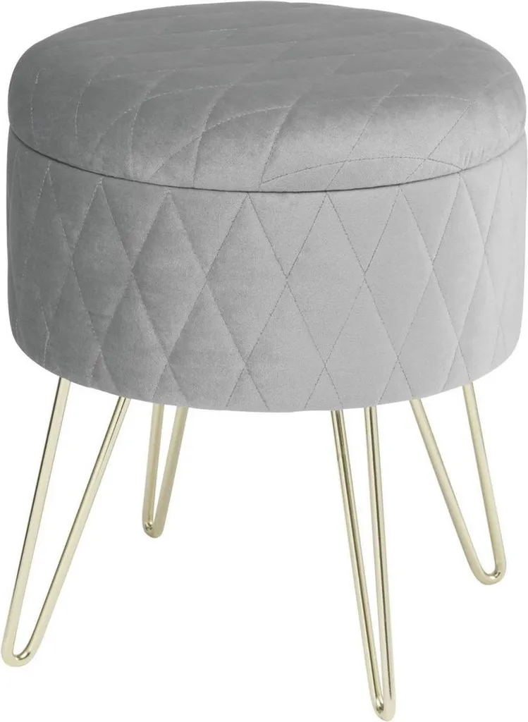 Happyment Coffre-siège Deluxe en Velours Gris Clair - 31,5x31,5x36 cm