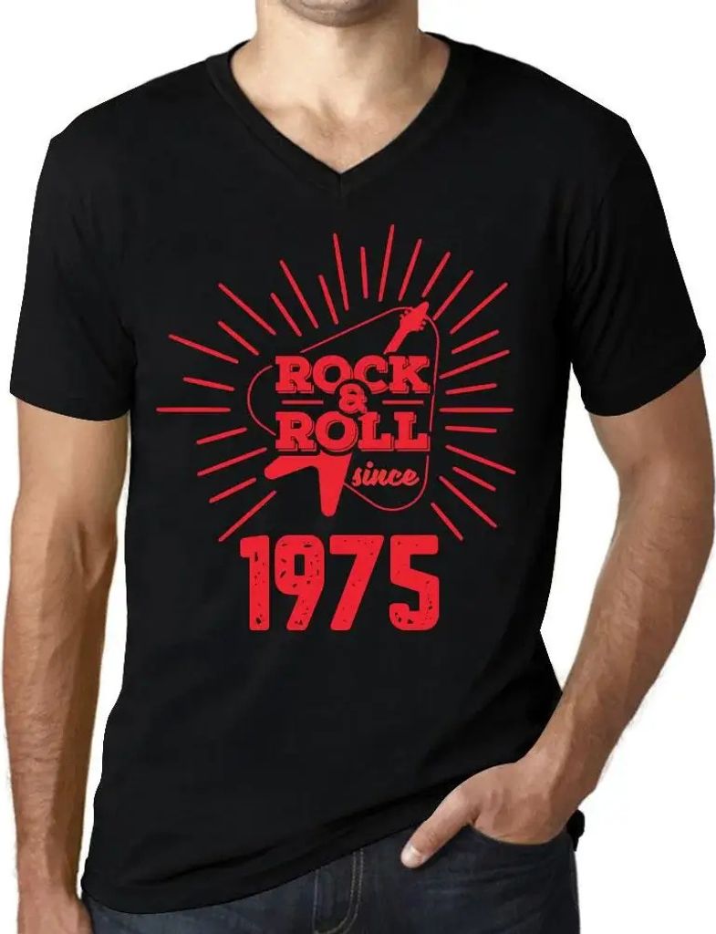 Herren Grafik T-Shirt V-Ausschnitt Gitarre und Rock & Roll seit 1975 – Guitar and Rock & Roll Since 1975 – Geschenk 49. Geburtstag Jahrestag 49...