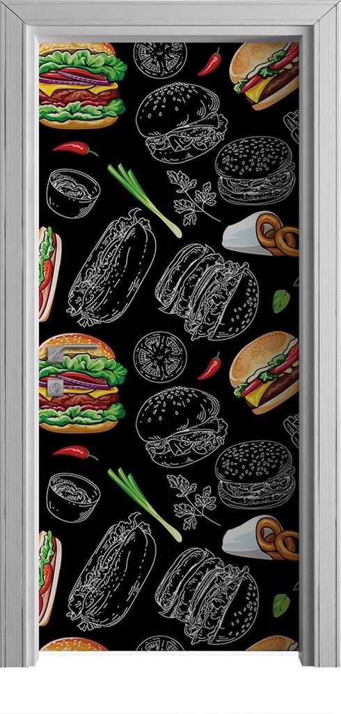 Tür Selbstklebende 90x210 cm Türfolie Türtapete Klebefolie - burgers and fast food