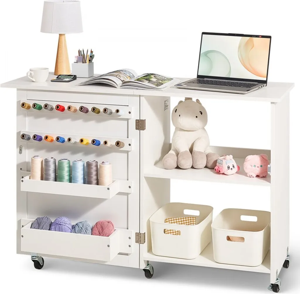Table de couture blanche modulable sur roulettes avec rangements variés - 12