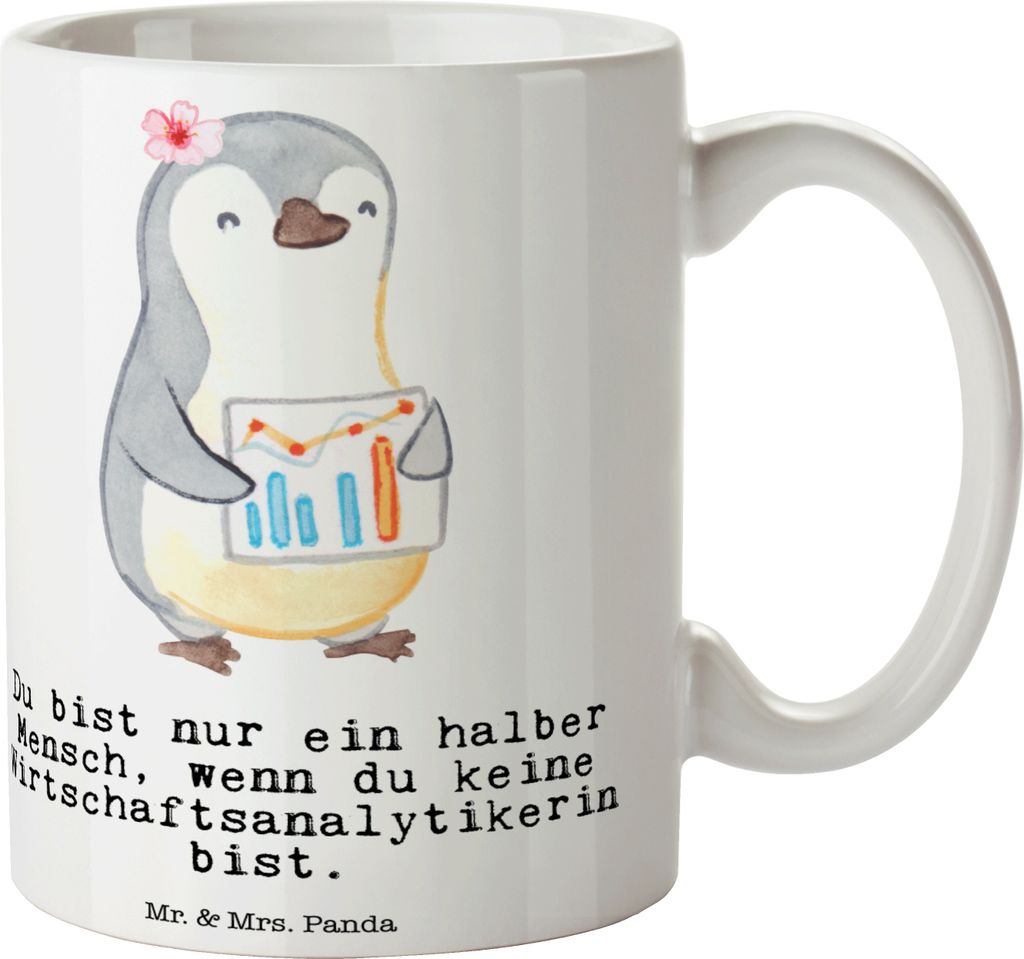 Mr. & Mrs. Panda Tasse Wirtschaftsanalytikerin Herz - Weiß - Geschenk, Kaffeetasse, Kaffeebecher, Keramikbecher, Becher, Pott