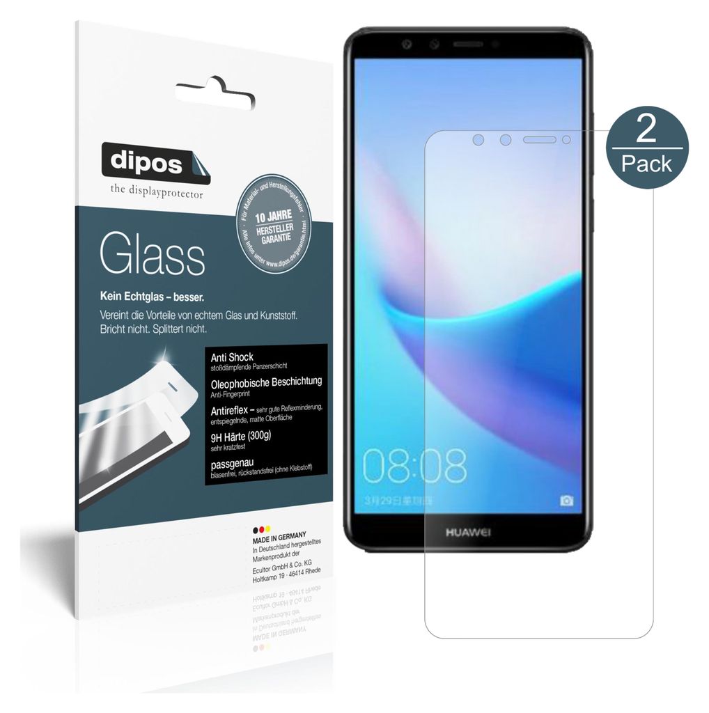 2x Schutzfolie für Huawei Enjoy 8e matt - Anti-Shock 9H Folie dipos Glass