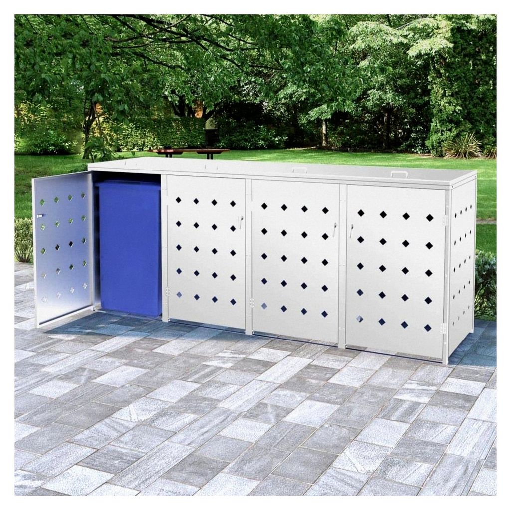 Mülltonnenbox für 4 Tonnen à 240 L aus Edelstahl