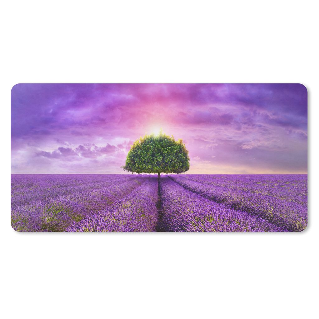 MuchoWow Mauspad Mousepad Lavendel - Baum - Lila - Wolken 60x30 cm - Mousepads - Maus Mat - Pad - Mausunterlage - Nachhaltig