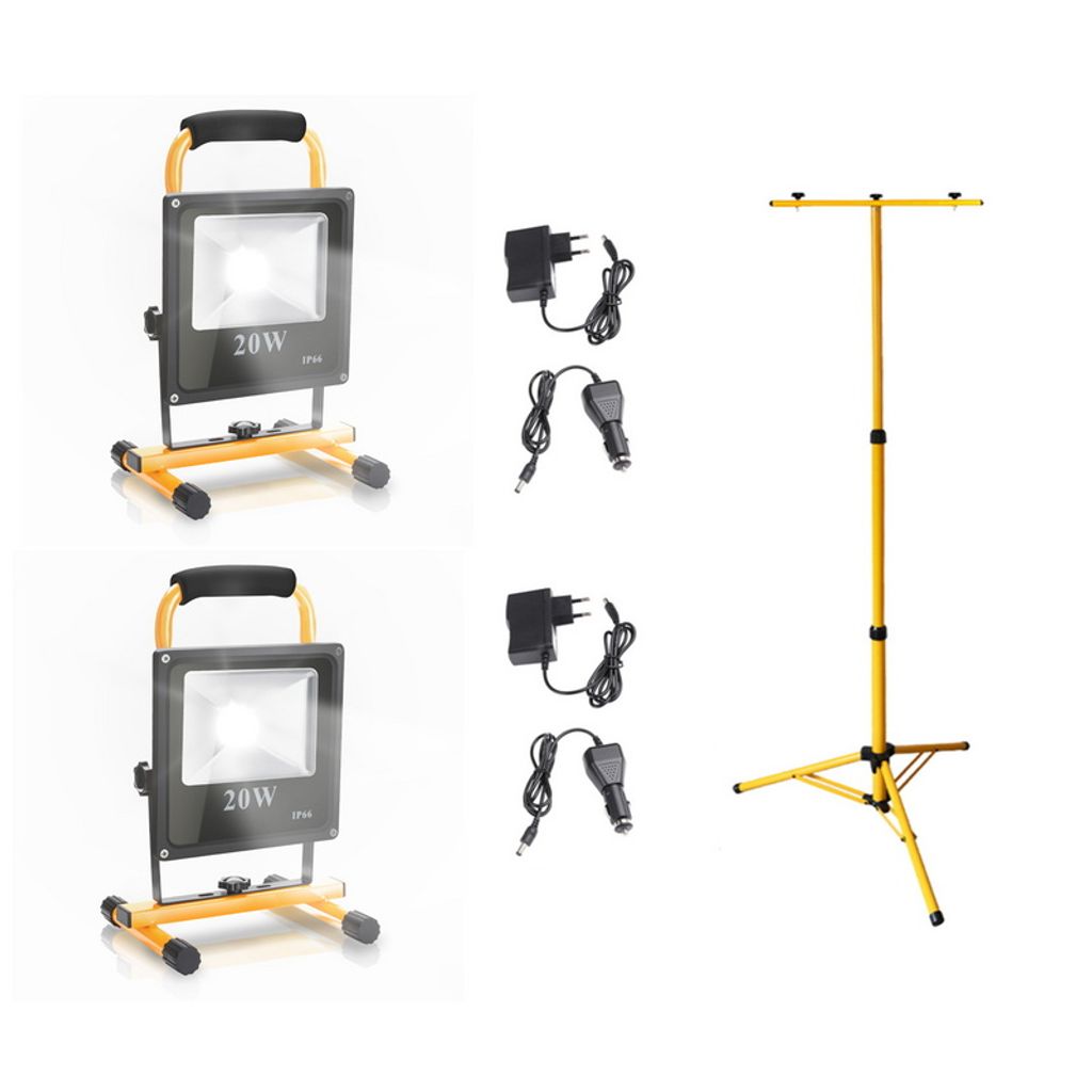 Jopassy 2x20W LED Baustrahler Akku Arbeitsleuchten Kaltweiß mit Doppel Stativ Strahler Blitz Arbeitsscheinwerfer Fluter IP66