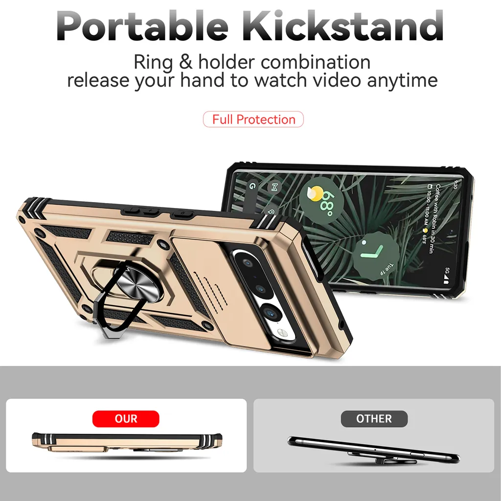 Custodia Google Pixel 7 Oro Heavy Duty con Ring Stand e Cam Shield - 5